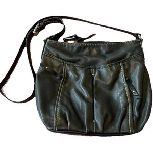 Tignanello Leather Crossbody Bag Silver Hardware Zippers Slouchy Beautiful